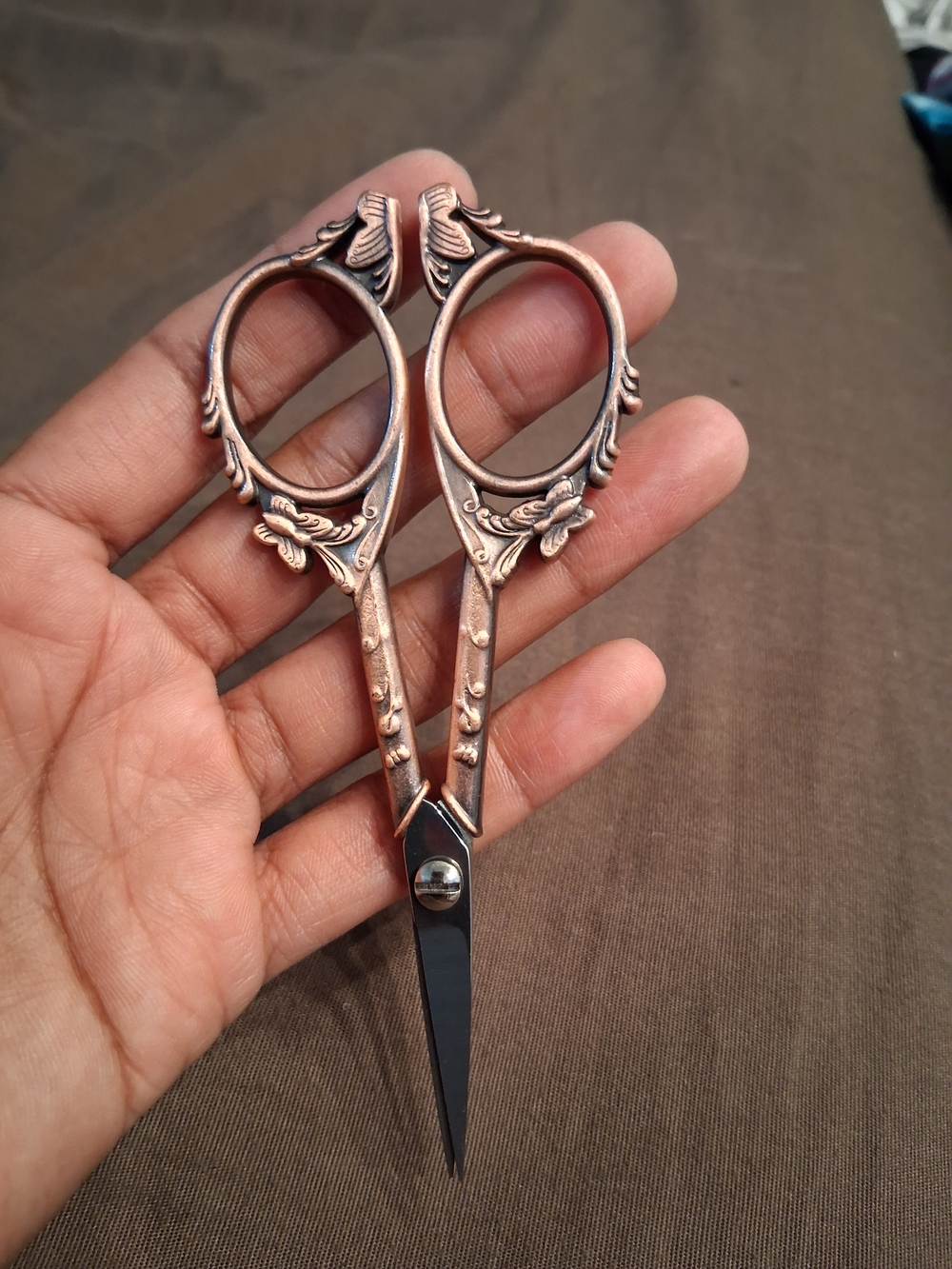 Ornate Copper-Tone Embossed Scissors - Decorative Home Use